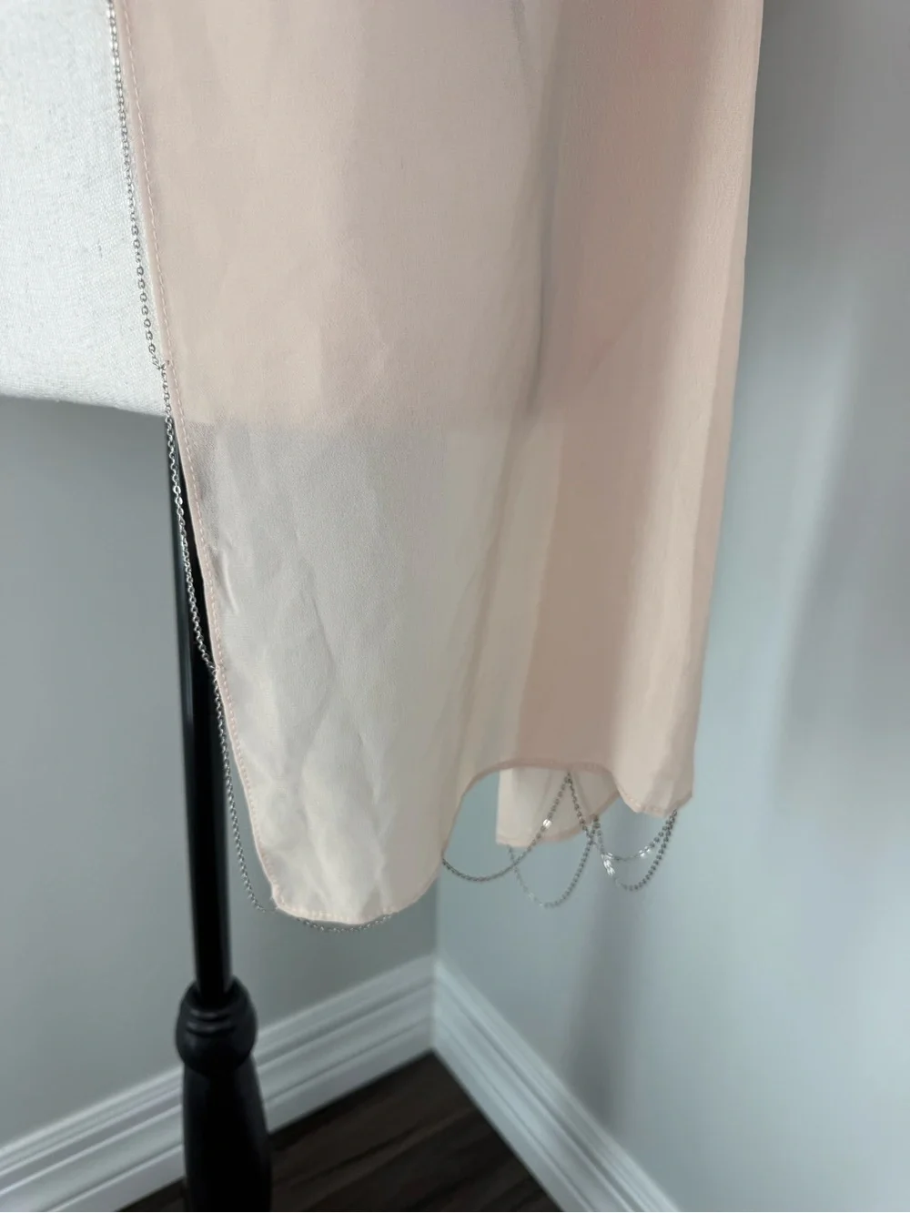 Champagne Beige Sheer Chain Trim Shawl Wrap Cape Wedding Evening Cover Up